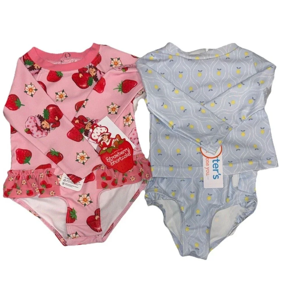 Strawberry Shortcake 6-9M & Carter's Baby Girl Swim 9M Set UPF 50+ Bundle